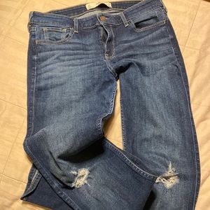 Woman blue jeans Hollister boot